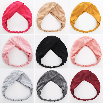 Knitted Hair Band Korean Style Pure Color and Knotted Hair Band Internet Celebrity Cross Striped Retro Wool Face Wash Headband Hair Accessories