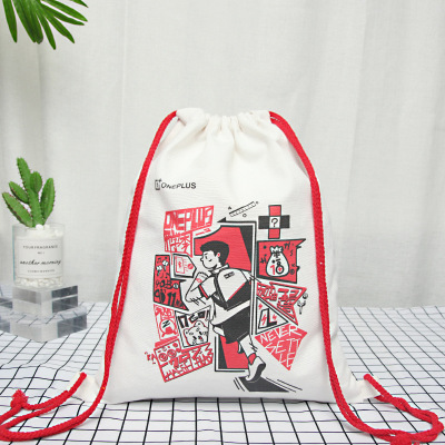 Drawstring Backpack Canvas Wholesale Printed Logo Cartoon Peripheral Gift Drawstring Bag Clothing Storage Book Bag