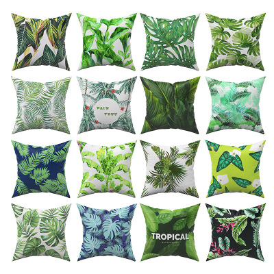Peach Skin Fabric Pillow Custom Summer Green Plants Ins Style Sofa Cushion Cover Amazon Cross-Border Home Pillow Cover