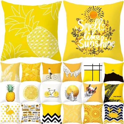 2022 Amazon Hot Household Goods Pineapple Leaf Yellow Pillow Cover Printed Nordic Style Sofa Cushion Cover