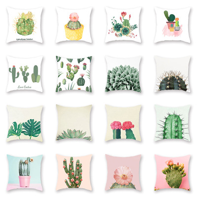 Factory Wholesale Nordic Instagram Style Pillow Cover Modern Simple Cactus Printed Cotton Linen Throw Pillowcase Graphic Customization