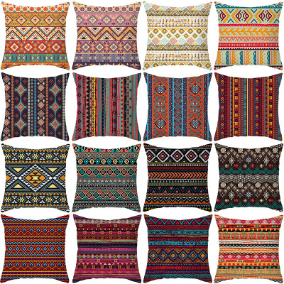 Cross-Border New Arrival Bohemian Colorful Geometric Pattern Peach Skin Fabric Pillow Cover Ethnic Style Retro Throw Pillowcase Cushion