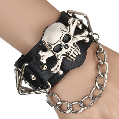 Factory Direct Sales Leather Bracelet Non-Mainstream Punk Rock Hip Hop Exaggerated Skull Leather Bracelet