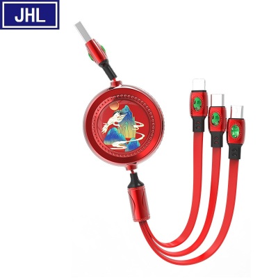 Three-in-One Multi-Interface Charging Cable Telescopic Multi-Function Chinese Red 2A Charging  Foreign Trade Wholesale.