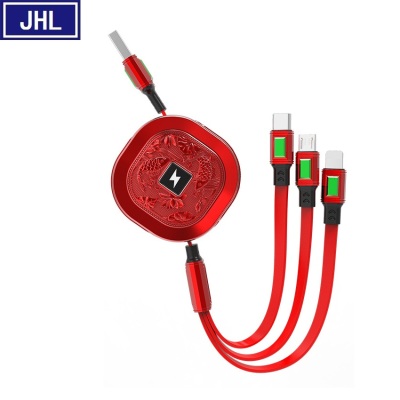 Chinese Style Relief Square Telescopic Data Cable Super Fast Charge 5A for Huawei Flash Charge Three-in-One Charge Cable.
