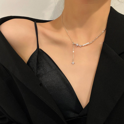 European and American Elegant Personality Pearl Necklace Women's Cold Style All-Match Fashion Six-Pointed Star Pendant Minority Simple Clavicle Chain