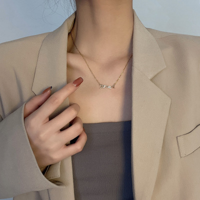 Dongdaemun Fashion Ins Letter Titanium Steel Necklace Simple Fashion Rhinestone Zircon Pendant Cold Style Clavicle Chain