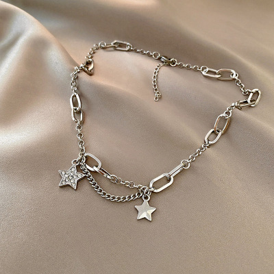 Titanium Steel Necklace Women's Korean-Style Dongdaemun Five-Pointed Star Pendant European and American Retro Clavicle Chain Hip Hop Internet Celebrity Sweater Chain Men
