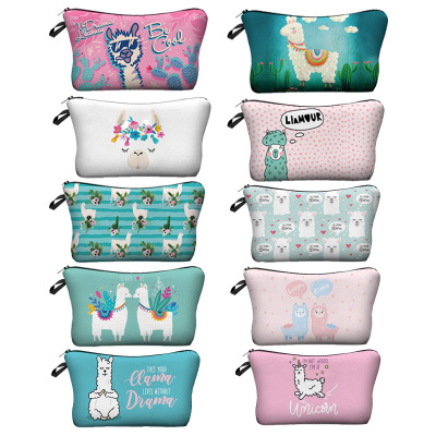 New Digital Large Capacity Printing Alpaca/Grass Mud Horse Llama Cosmetic Bag Storage Bag Cross-Border Hot Storage Bag