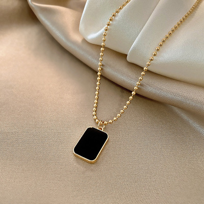 INS Internet Celebrity Design Necklace Women's Korean Dongdaemun Light Luxury Square Plate Cold Style Clavicle Chain Trendy Necklace Sweater Chain