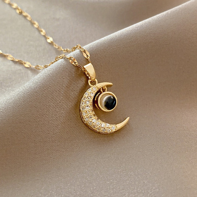 European and American Ins Style Retro Trendy Titanium Steel Necklace Female Personality Moon Zircon Clavicle Chain Cold Style Niche Pendant