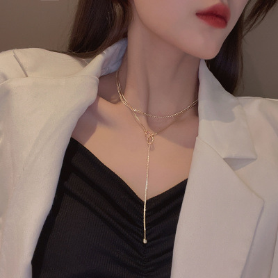 European and American Fashion Ins Personalized Clavicle Chain Cold Style Long Double-Layered Tassel Necklace Women's Retro Creative Pendant