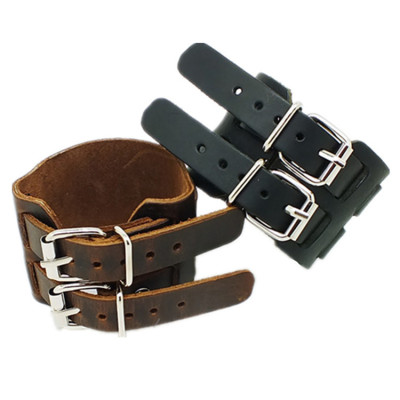 European and American Punk Exaggerated pi shou zhuo Vintage Non-Mainstream Atmospheric Wide Leather Double Buckle Cattle Leather Bracelet Leather Bracelet
