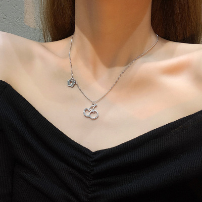 Simple Cold Style Hollow Necklace Female Online Influencer Elegant Metal Cherry Pendant Personality Fashion Trend Clavicle Chain