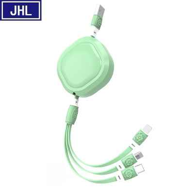 Retractable Three-in-One Data Cable Macaron Three-in-One Phone Fast Charge Charging Cable Enterprise Activity Gift Cable.