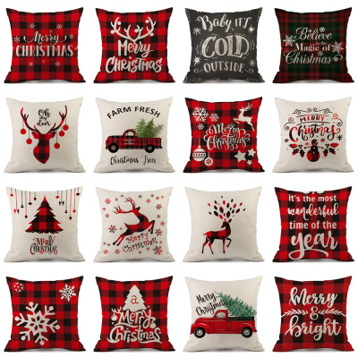 New Christmas Pillow Cover Linen Peach Skin Fabric Sofa Pillow Waist Pillow Cushion Cover Custom Amazon Pillow