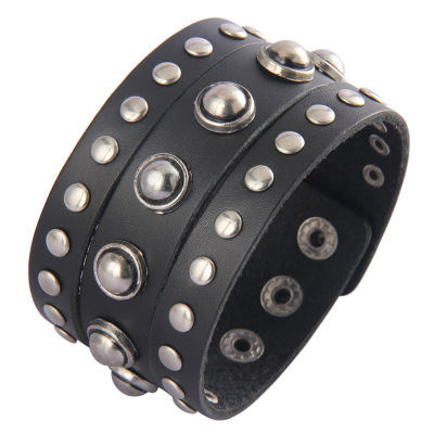 European and American Fashion Belt Bracelet Punk Rivet Leather Bracelet Personality Cowhide Alloy Brace Lace Bracelet Wholesale