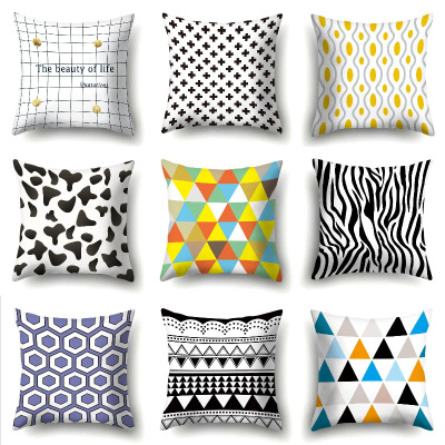 Cross-Border Amazon Pillow Cover Manufacturers Supply Digital Printing Simple Geometric Plush Pillow Waist Cushion with Core