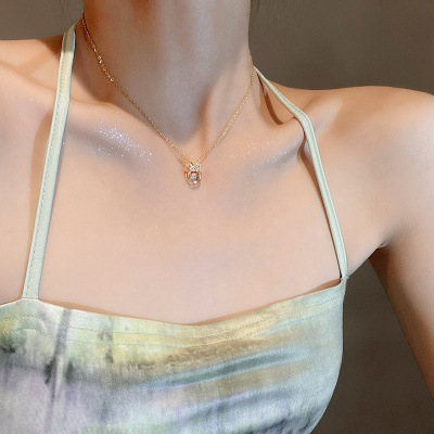 Korean Style Ins Style Trendy Crown Titanium Steel Necklace Women's Light Luxury Smart Pendant Cold Style Clavicle Chain