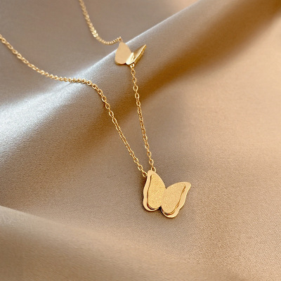 European and American Ins Style Design Frosted Butterfly Necklace Women's Fashion Simple Temperament Titanium Steel Clavicle Chain Cold Style Pendant