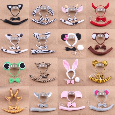 Children's Day Cartoon Headband Headdress Animal Three-Piece Set Rabbit Cat Tiger Ear Bow Tie Tail