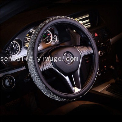 New Car Steering Wheel Cover with Diamond Cute Fashion Full Diamond Non-Slip Steering Wheel Cover Four Seasons Universal Inner Ring Black