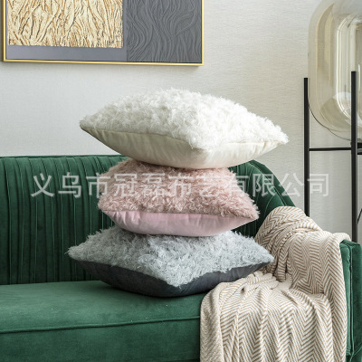 Plush Pillow Haqi Curly Hair Pillow Cover Gray Pink Cute Girl Ins Style Plush Cushion Pillow Sofa Pillowcase