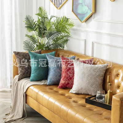 Jacquard Pillow Sofa Cushion Cover Household Supplies Polyester Cross-Border Pillow Cover Model Room Square Pillow Source Manufacturer