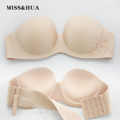 One-Piece Silicone Strapless Bra Stickers Women's Wedding Dress Small Chest Push up Big Breasts Thin Printed Breast Pad Strapless Underwear