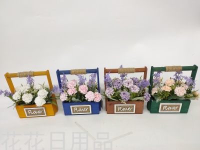 New Artificial Flower Blue Wood Basin Small Hydrangea Bonsai Decoration Dining Room/Living Room and So on