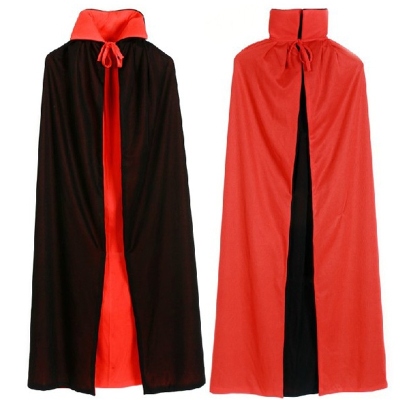 Halloween Cloak Children Adult Makeup Costume Props Red and Black Face Stand Collar Death Cloak Robe Pirate Cloak