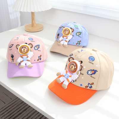 Children's Hat Spring and Autumn Boys Casual Baby Peaked Cap Cartoon Space Bear Children's Baseball Cap Girl's Sunhat