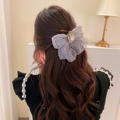 South Korea Dongdaemun Mori Style Bow Zircon Pearl Hairpin Elegant Graceful Hair Accessories Cute Fresh Beautiful Headdress