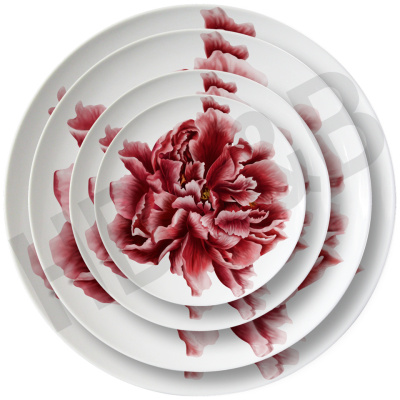 Big Peony Creative Bone Porcelain Plate Set Hand Painted Flower Hotel Steak Plate Factory Direct Deliver