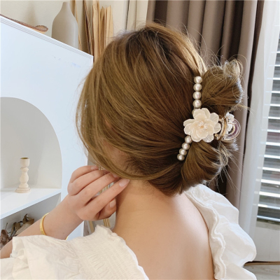 Pearl Grip Female Camellia Elegant Side Clip Japanese Temperament Barrettes Back Bun Hairpin Female