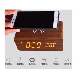 Multifunctional Mobile Phone Wireless Rechargeable Alarm Clock Led Wooden Clock Digital Clock Wooden Electronic Clock Bedside Desk Clock
