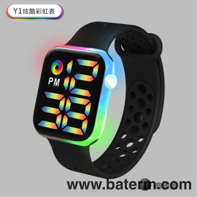 Cross-Border Cool Flashing Light LED Electronic Watch Colorful Lights Large Digital Display Rainbow Watch Student Children Led Watch