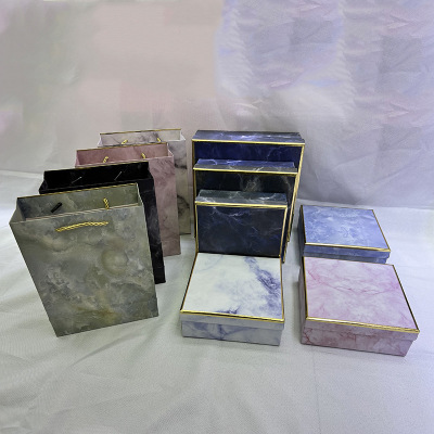 Factory Direct Sales Marbling Gift Box Empty Box Clothes Shoes Tiandigai High-End Gift Box Three-Piece Set