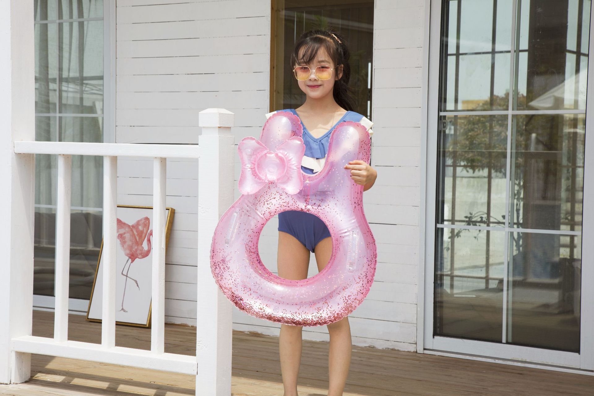 PVC少女亮片蝴蝶结游泳圈 宝宝学游泳玩水浮圈 KT造型加厚泳圈