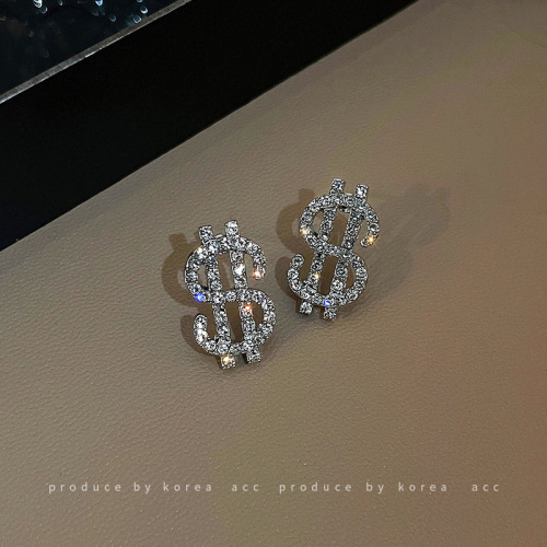 925 silver needle diamond dollar symbol earrings korean style personalized niche earrings design autumn and winter simple earrings