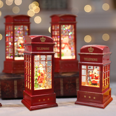 New LED Christmas Telephone Booth Lantern Vintage Water Injection Storm Lantern Holiday Gift J Interior Decorations