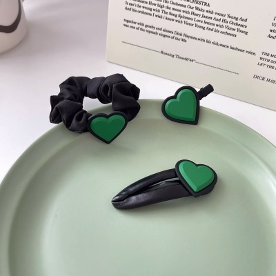 Green Bee Series! Sweet Cool Love Hair Rope BB Clip Leather Bang Clip Girly Temperamental Side Clip Large Intestine Ring Hair Accessories