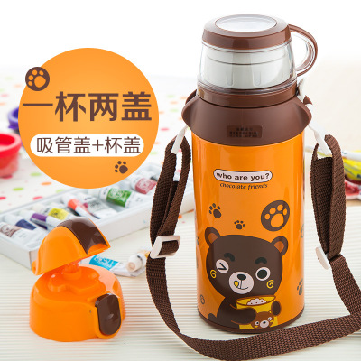 Tianxi with Straw Dual Purpose 316 Children's Thermos Mug Kindergarten Cute Cartoon Strap Portable Baby Water Glass