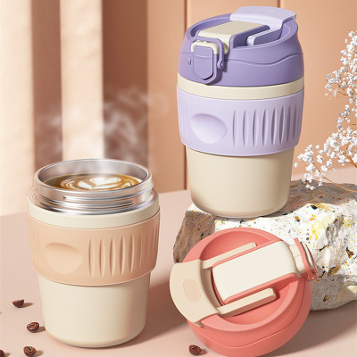 Stainless Steel Double Drink Cup Portable Creative Thermos Cup Female Coffee Tumbler Gift Straw Student Water Cup Wholesale