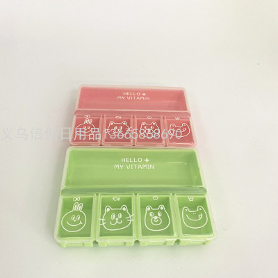 Color Portable Portable Pill Box 4 Meals Divided Storage Box Small Medicine Box