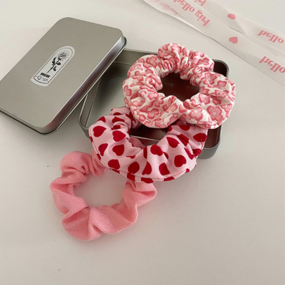 Pink Small Flower Love Large Intestine Hair Ring New Simple Sweet Girl Hairtie