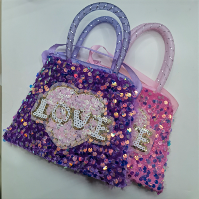 Plush Toy Bag Sequins Heart Bag Portable Messenger Bag Children's Satchel Shoulder Bag Crossbody Bag
