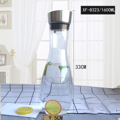 Acrylic Pc Cold Water Bottle Hot and Cold Dual-Use Stainless Steel Lid Juice Jug Automatic Water Outlet Water Pitcher High-End