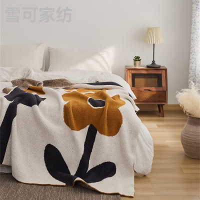 Blanket Sofa Cover Flower Half Velvet Knitted Chenille Cover Blanket Winter Soft Matching Sofa 130*160 Custom