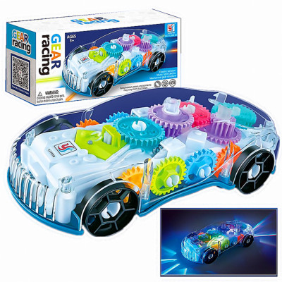 Cross-Border Simulation Gear Mechanical Electric Universal Rotation Colorful Light Music Transparent Educational Concept Toy Car